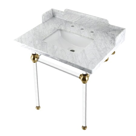 Kingston Brass 30 Carrara Marble Console Sink with Acrylic Legs, Marble WhiteBrushed Brass LMS30MASQ7
